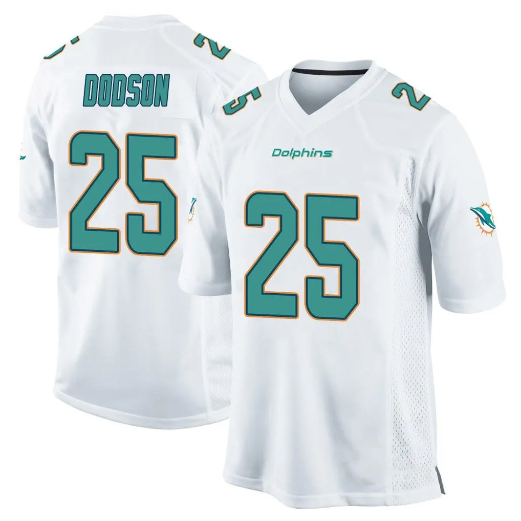 Johmsee M.Dolphins #25 Tyrel Dodson Player White Home Game Stitched Jerseys