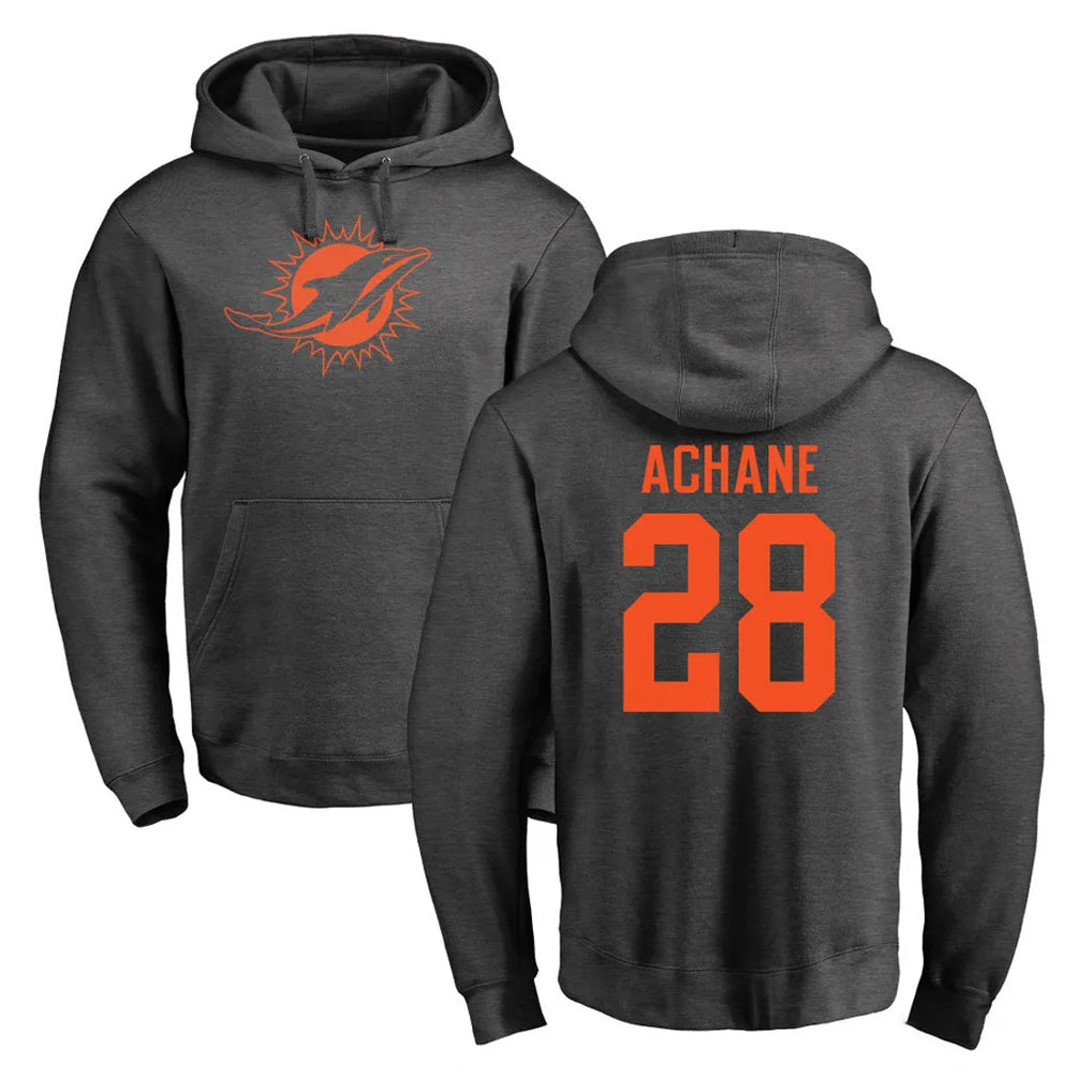 Johmsee M.Dolphins #28 De'Von Achane Player Darkgray Pullover Hoodies Limited Stitched Jerseys