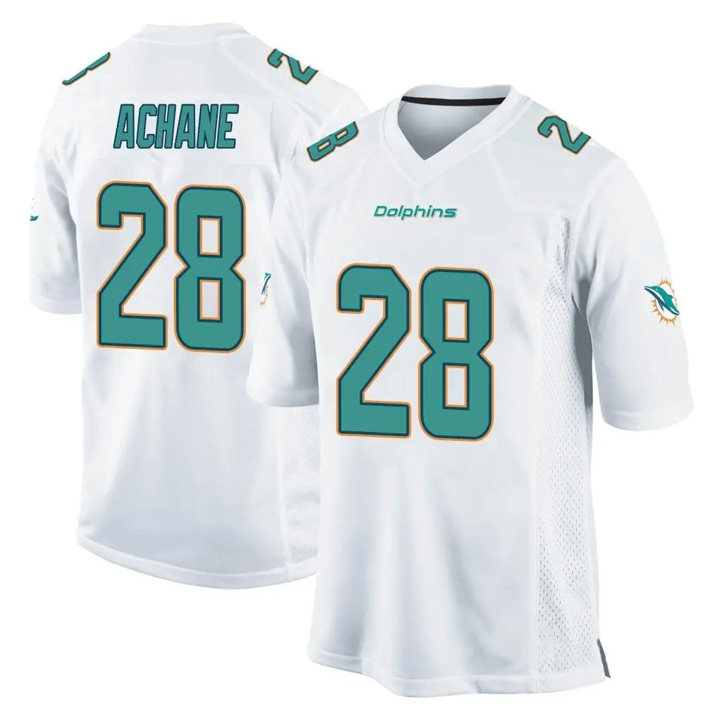 Johmsee M.Dolphins #28 De'Von Achane Player White Home Game Stitched Jerseys