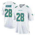 Johmsee M.Dolphins #28 De'Von Achane Player White Home Game Stitched Jerseys