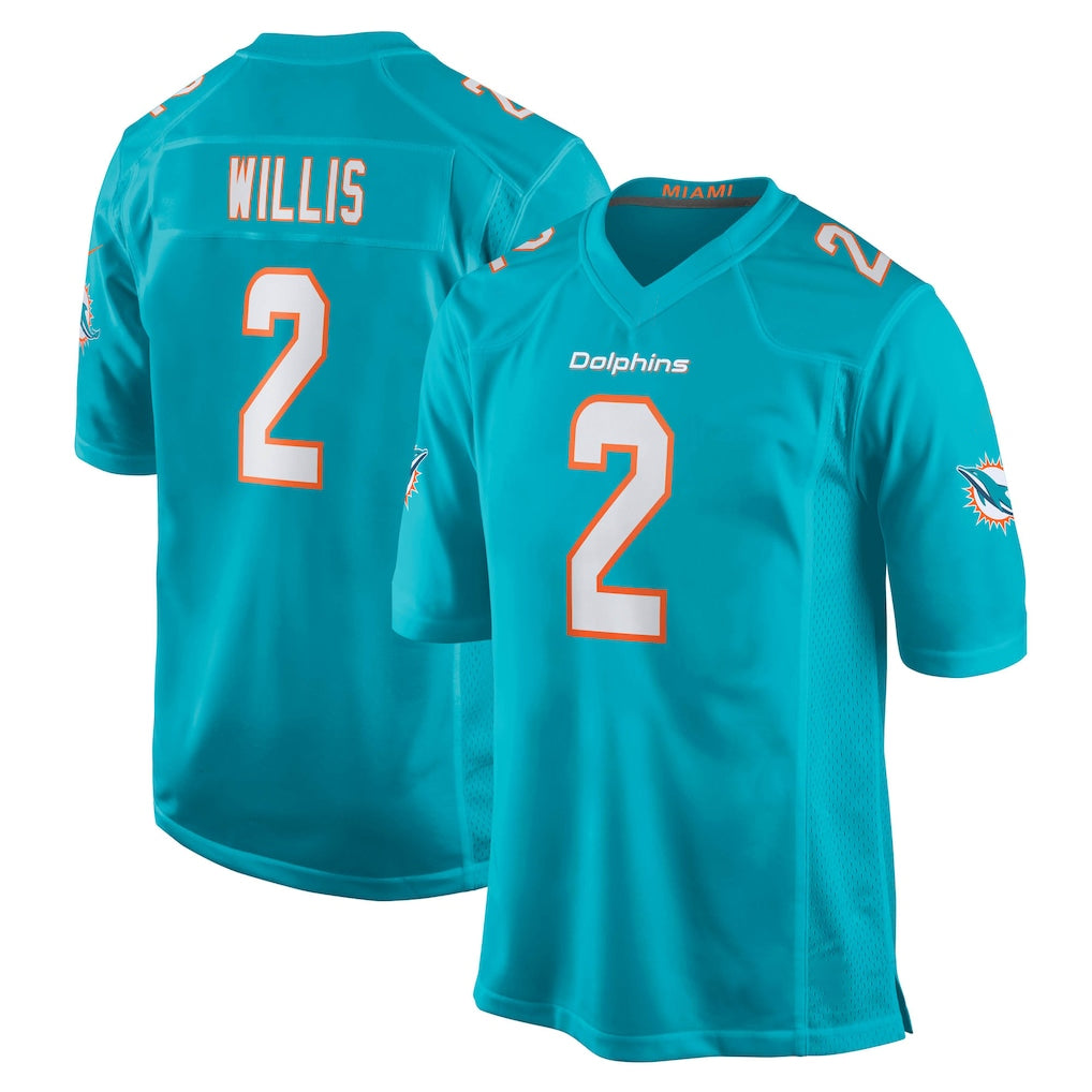 Johmsee M.Dolphins #2 Malik Willis Player Aqua Home Game Stitched Jerseys