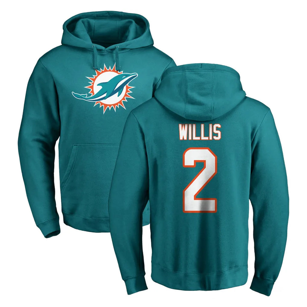 Johmsee M.Dolphins #2 Malik Willis Player Aqua LOGO Pullover Hoodies Limited Stitched Jerseys