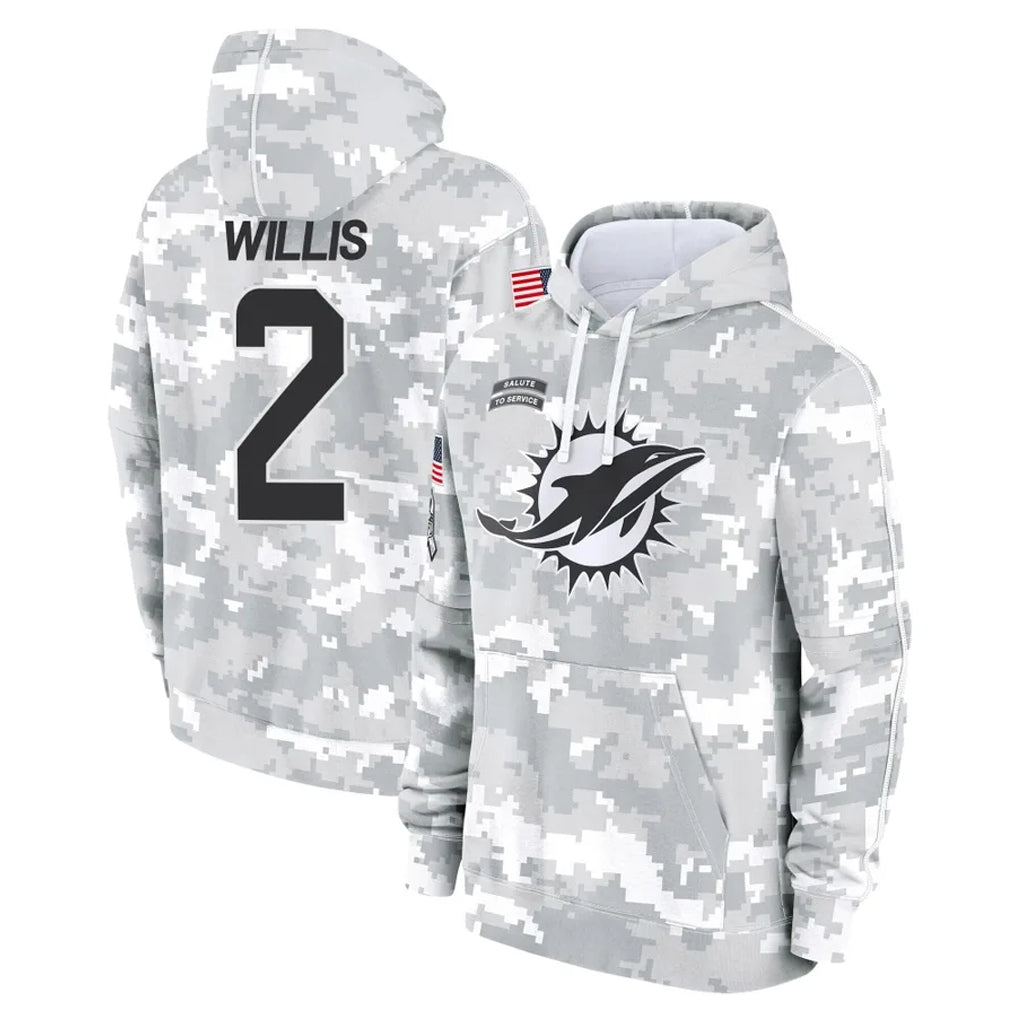 Johmsee M.Dolphins #2 Malik Willis Player Arctic Camo Salute to Service Hoodies Limited Game Stitched Jerseys