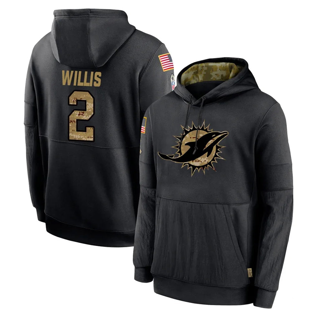 Johmsee M.Dolphins #2 Malik Willis Player Black Salute to Service Hoodies Limited Game Stitched Jerseys