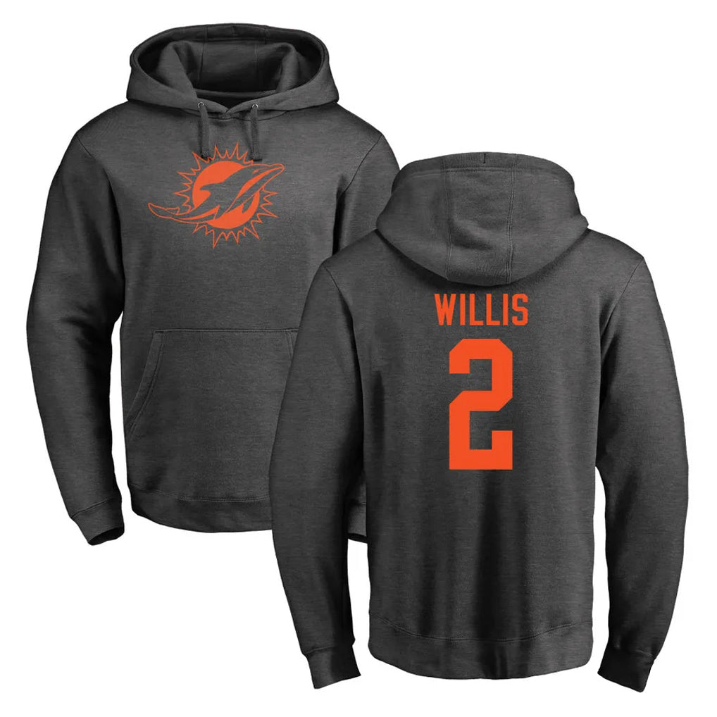 Johmsee M.Dolphins #2 Malik Willis Player Darkgray Pullover Hoodies Limited Stitched Jerseys