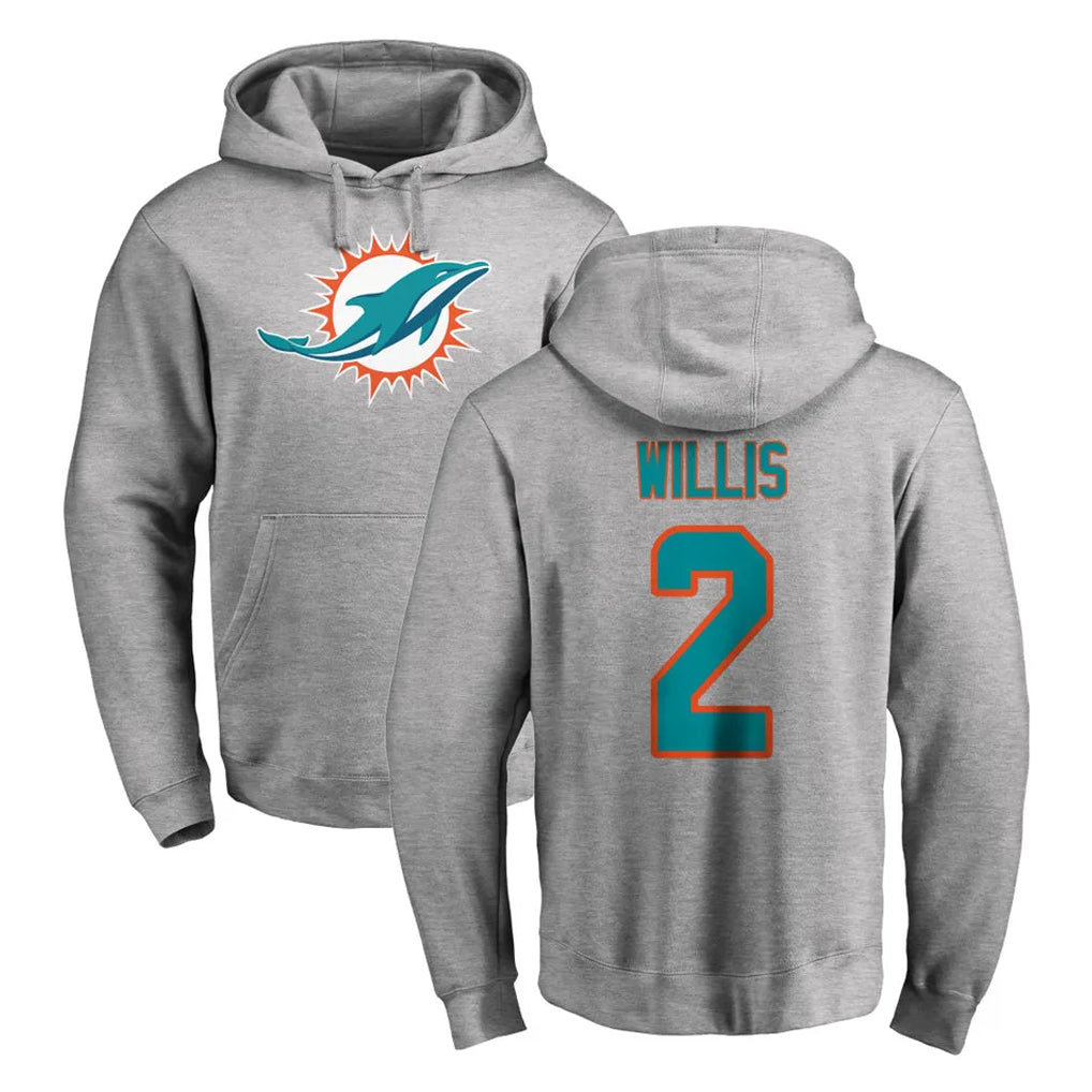 Johmsee M.Dolphins #2 Malik Willis Player Gray LOGO Pullover Hoodies Limited Stitched Jerseys