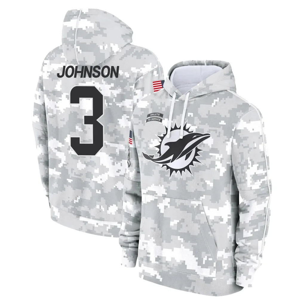 Johmsee M.Dolphins #3 Chris Johnson Player Arctic Camo Salute to Service Hoodies Limited Game Stitched Jerseys