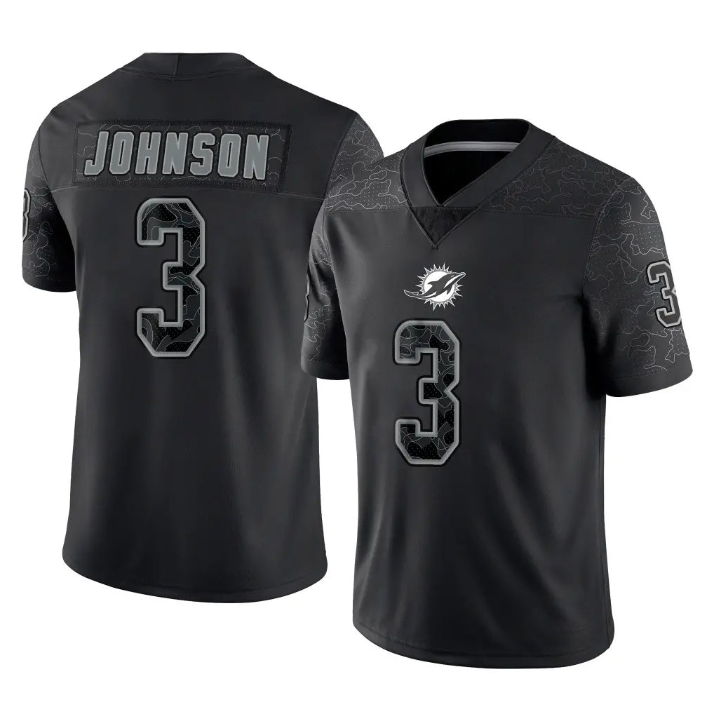Johmsee M.Dolphins #3 Chris Johnson Player Black Reflective Limited Game Stitched Jerseys