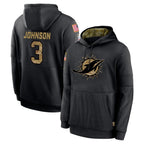 Johmsee M.Dolphins #3 Chris Johnson Player Black Salute to Service Hoodies Limited Game Stitched Jerseys