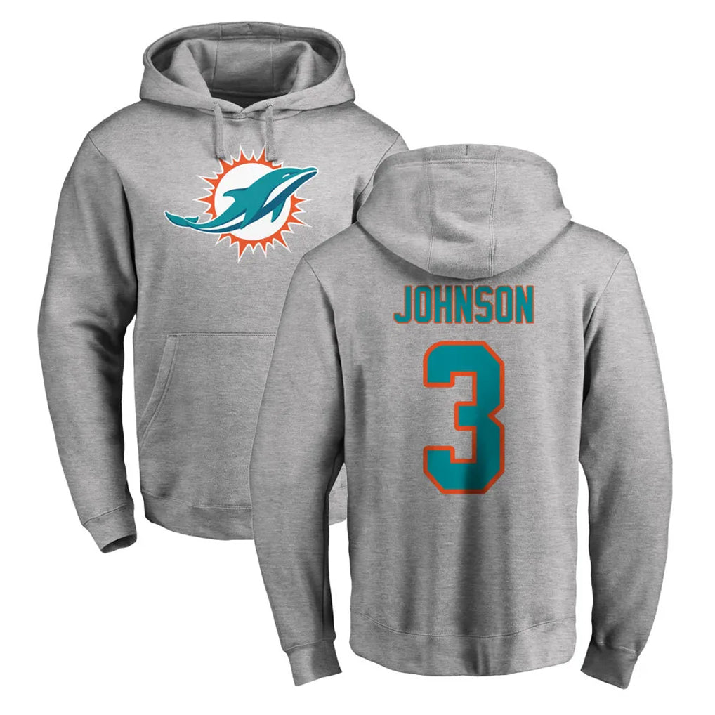 Johmsee M.Dolphins #3 Chris Johnson Player Gray LOGO Pullover Hoodies Limited Stitched Jerseys