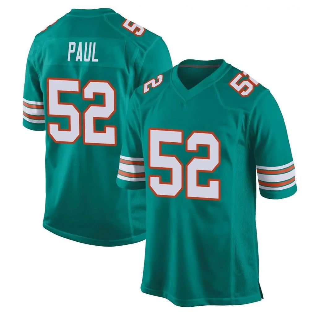 Johmsee M.Dolphins #52 Patrick Paul Player Aqua Alternate Home Game Stitched Jerseys