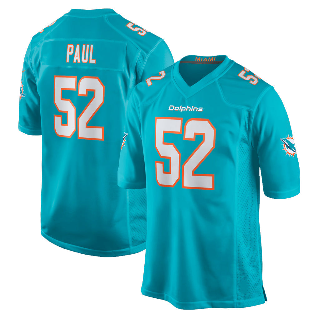Johmsee M.Dolphins #52 Patrick Paul Player Aqua Home Game Stitched Jerseys