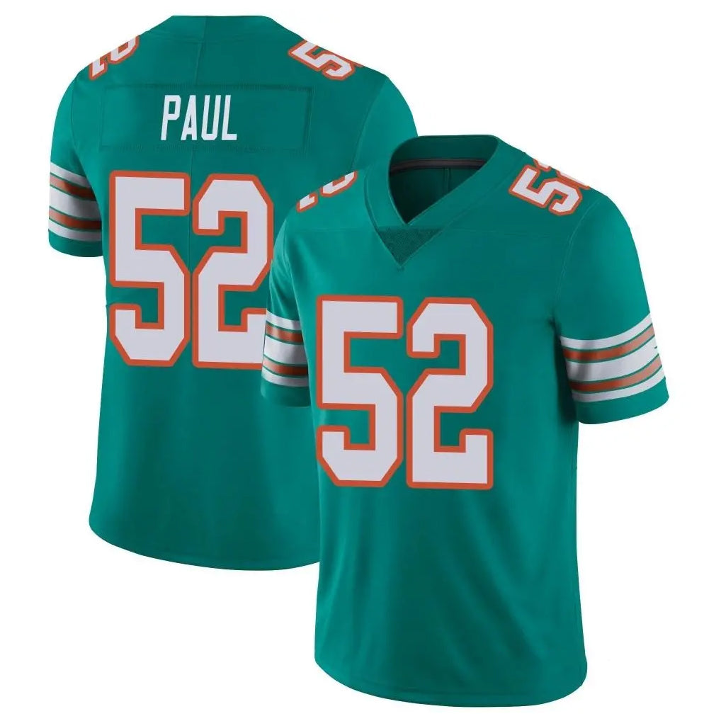 Johmsee M.Dolphins #52 Patrick Paul Player Aqua Limited Alternate Vapor Untouchable Home Game Stitched Jerseys