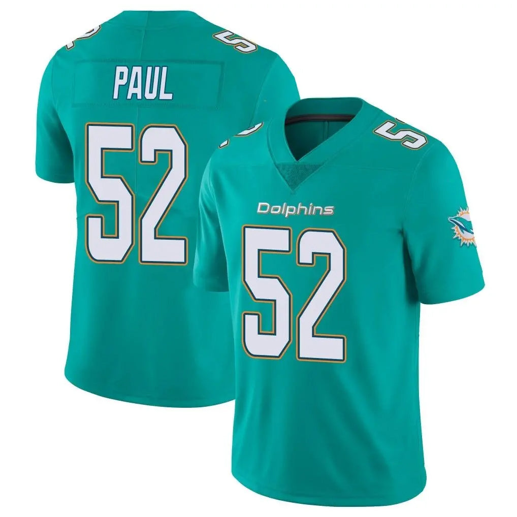 Johmsee M.Dolphins #52 Patrick Paul Player Aqua Limited Vapor Untouchable Home Game Stitched Jerseys