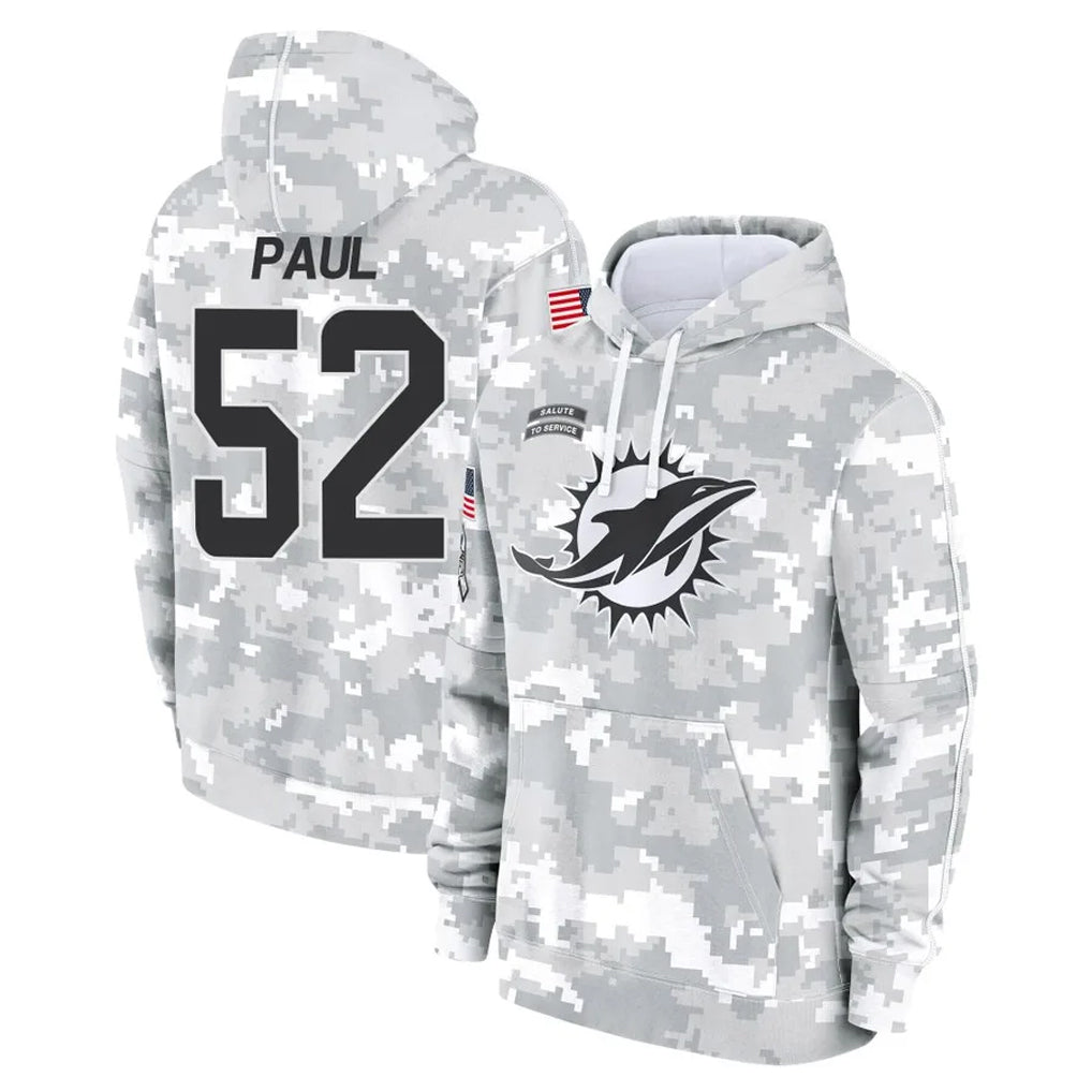 Johmsee M.Dolphins #52 Patrick Paul Player Arctic Camo Salute to Service Hoodies Limited Game Stitched Jerseys