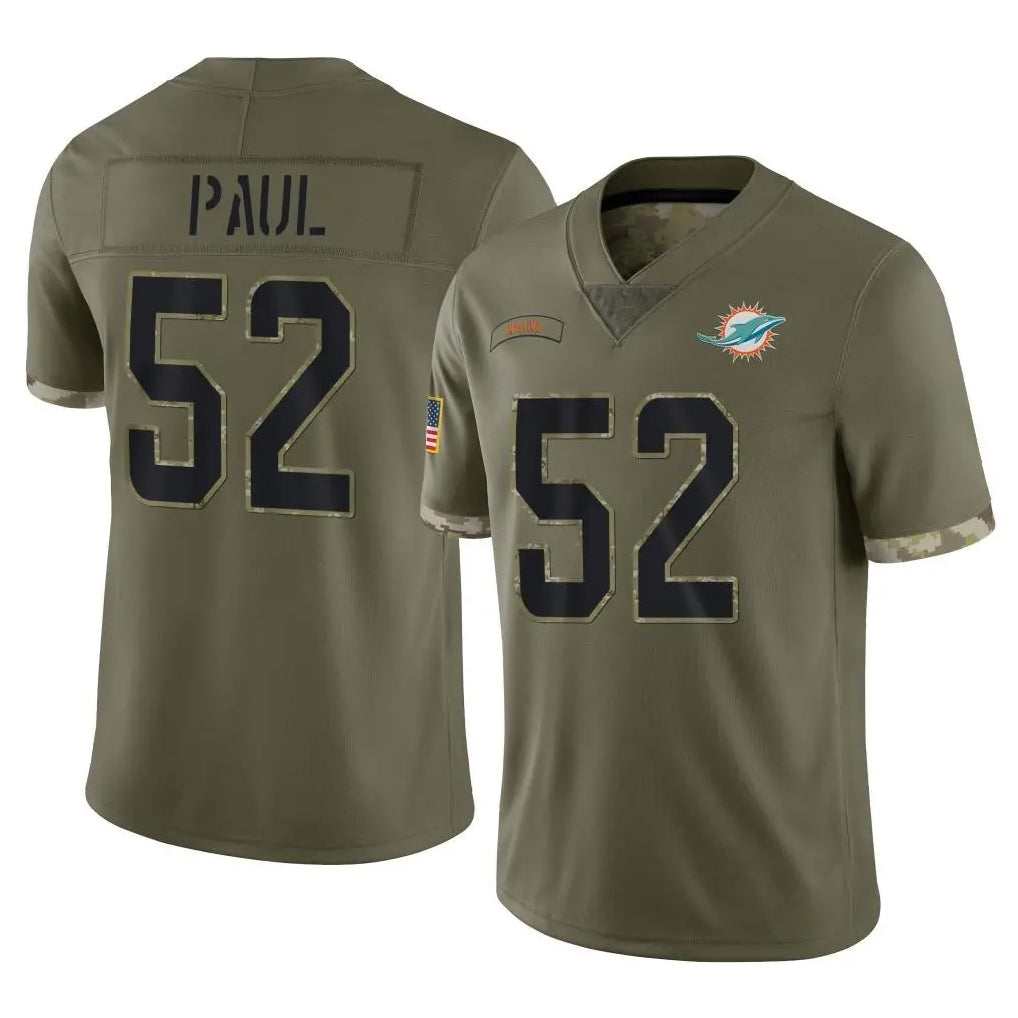 Johmsee M.Dolphins #52 Patrick Paul Player Olive Salute To Service Limited Stitched Jerseys