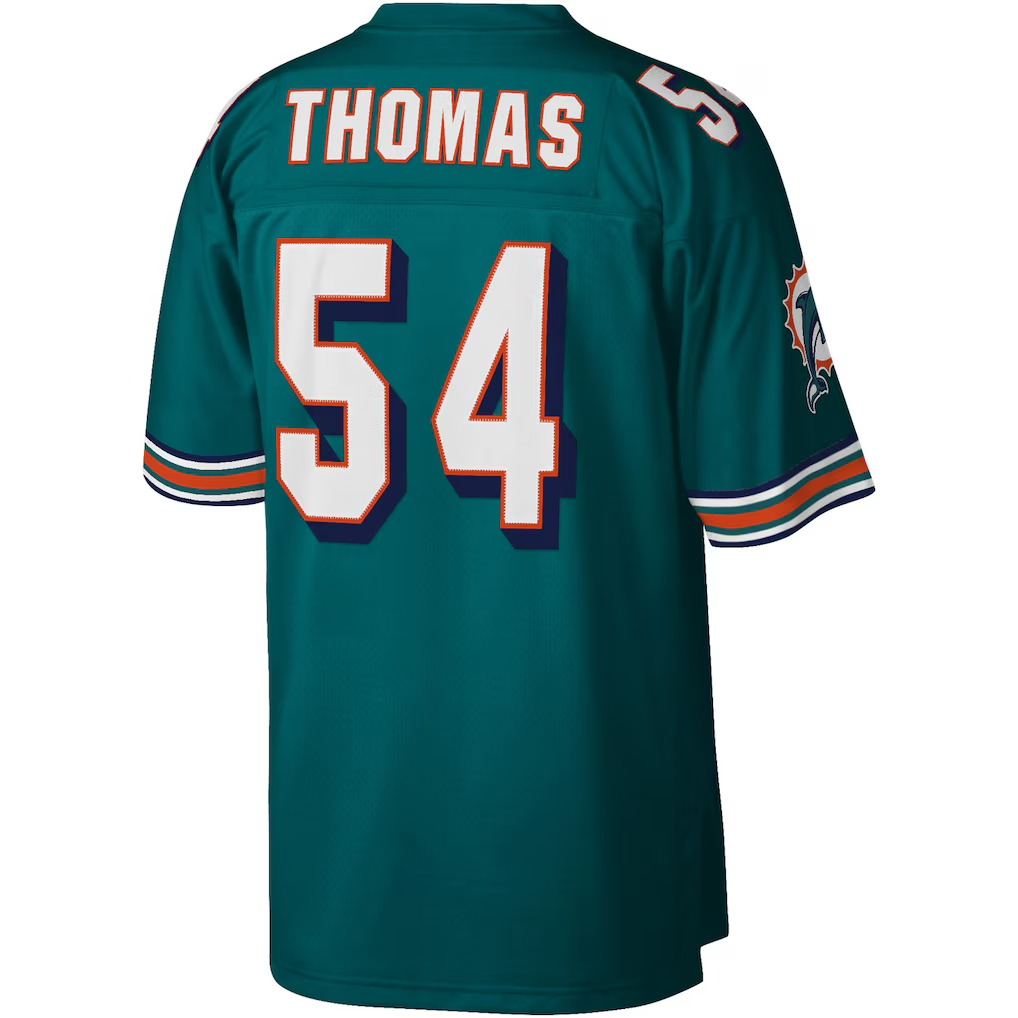 Johmsee M.Dolphins #54 Zach Thomas Mitchell & Ness Aqua Legacy Replica Stitched Puhic Jersey