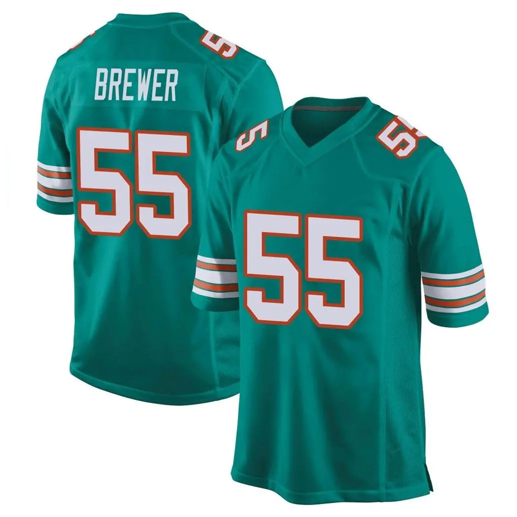 Johmsee M.Dolphins #55 Aaron Brewer Player Aqua Alternate Home Game Stitched Jerseys