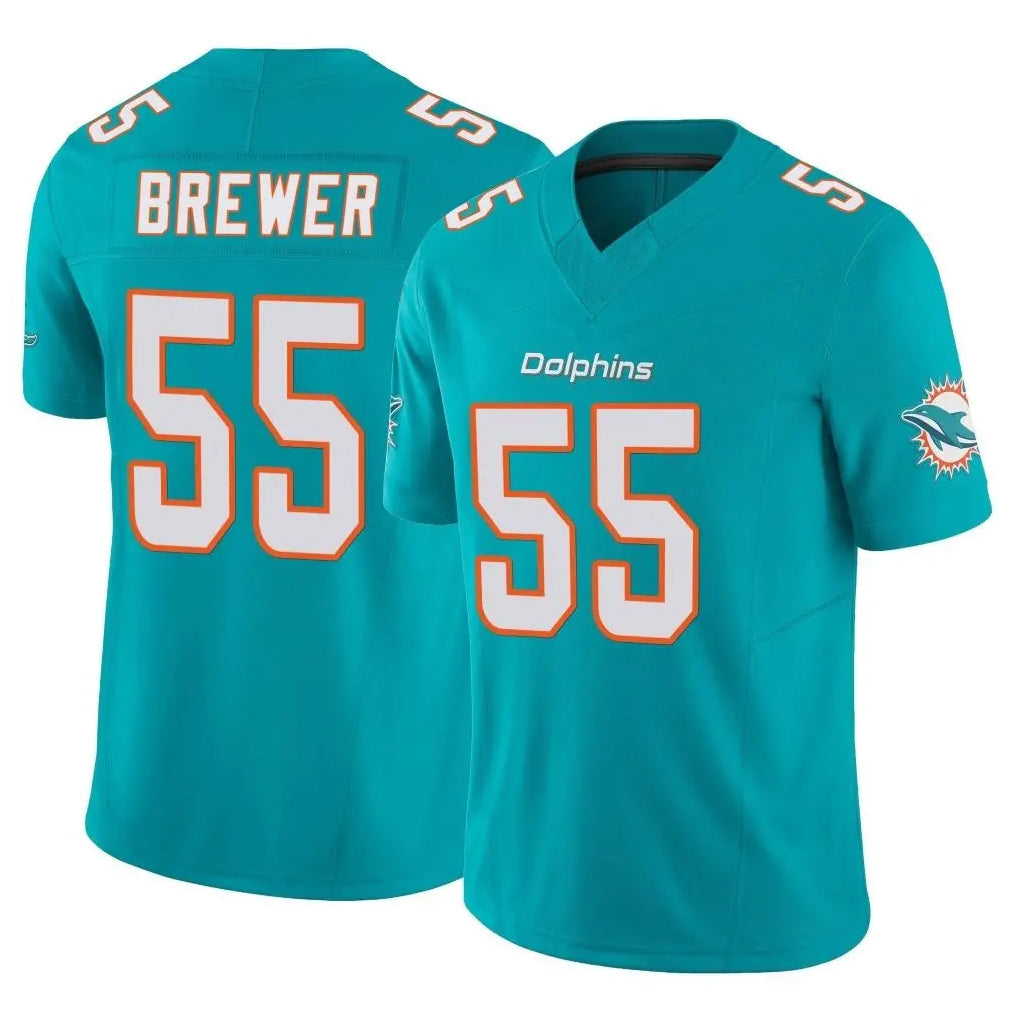 Johmsee M.Dolphins #55 Aaron Brewer Player Aqua Limited Vapor F.U.S.E. Home Game Stitched Jerseys