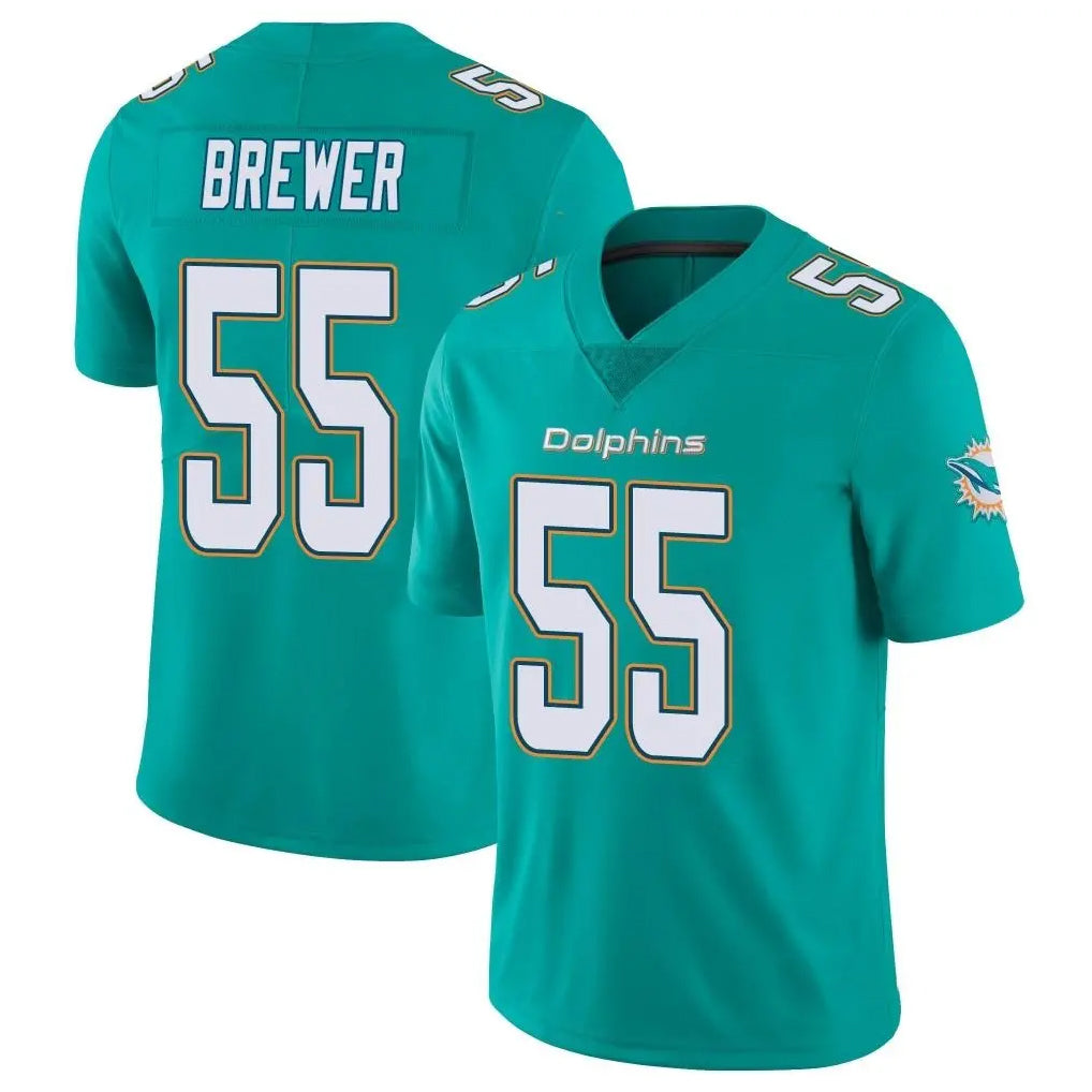 Johmsee M.Dolphins #55 Aaron Brewer Player Aqua Limited Vapor Untouchable Home Game Stitched Jerseys