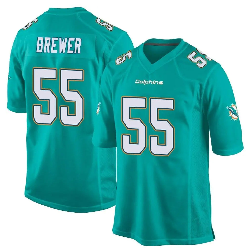 Johmsee M.Dolphins #55 Aaron Brewer Player Aqua Team Color Home Game Stitched Jerseys