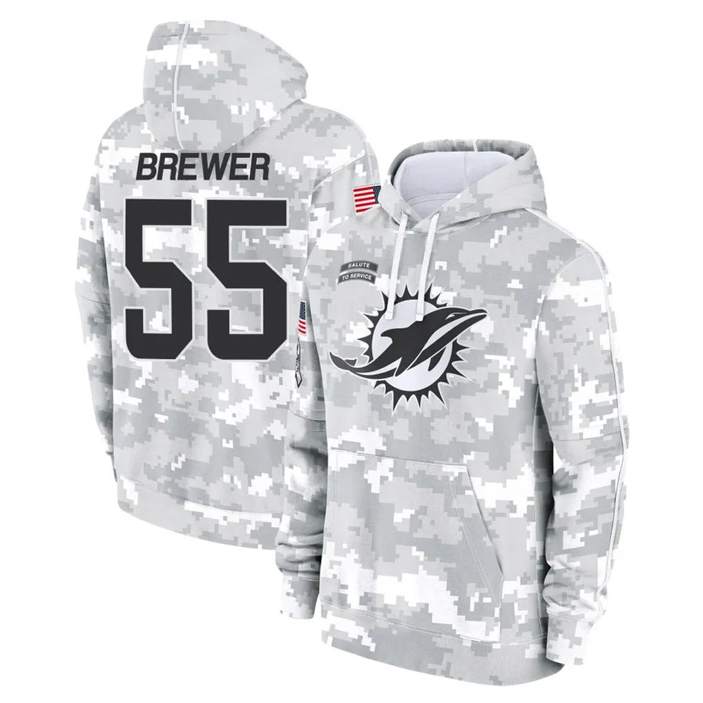 Johmsee M.Dolphins #55 Aaron Brewer Player Arctic Camo Salute to Service Hoodies Limited Game Stitched Jerseys