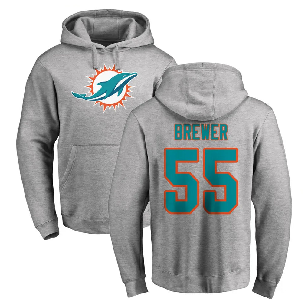 Johmsee M.Dolphins #55 Aaron Brewer Player Gray LOGO Pullover Hoodies Limited Stitched Jerseys
