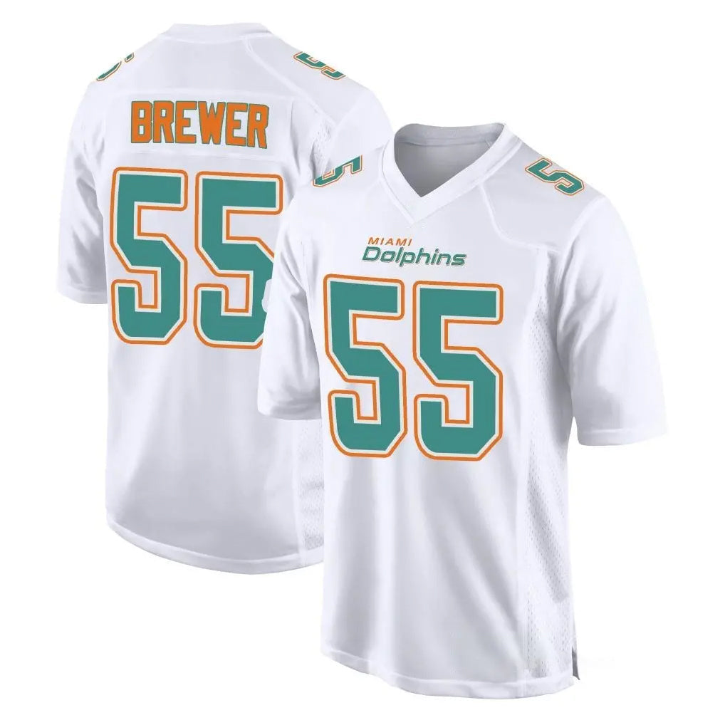Johmsee M.Dolphins #55 Aaron Brewer Player White Fashion Home Game Stitched Jerseys