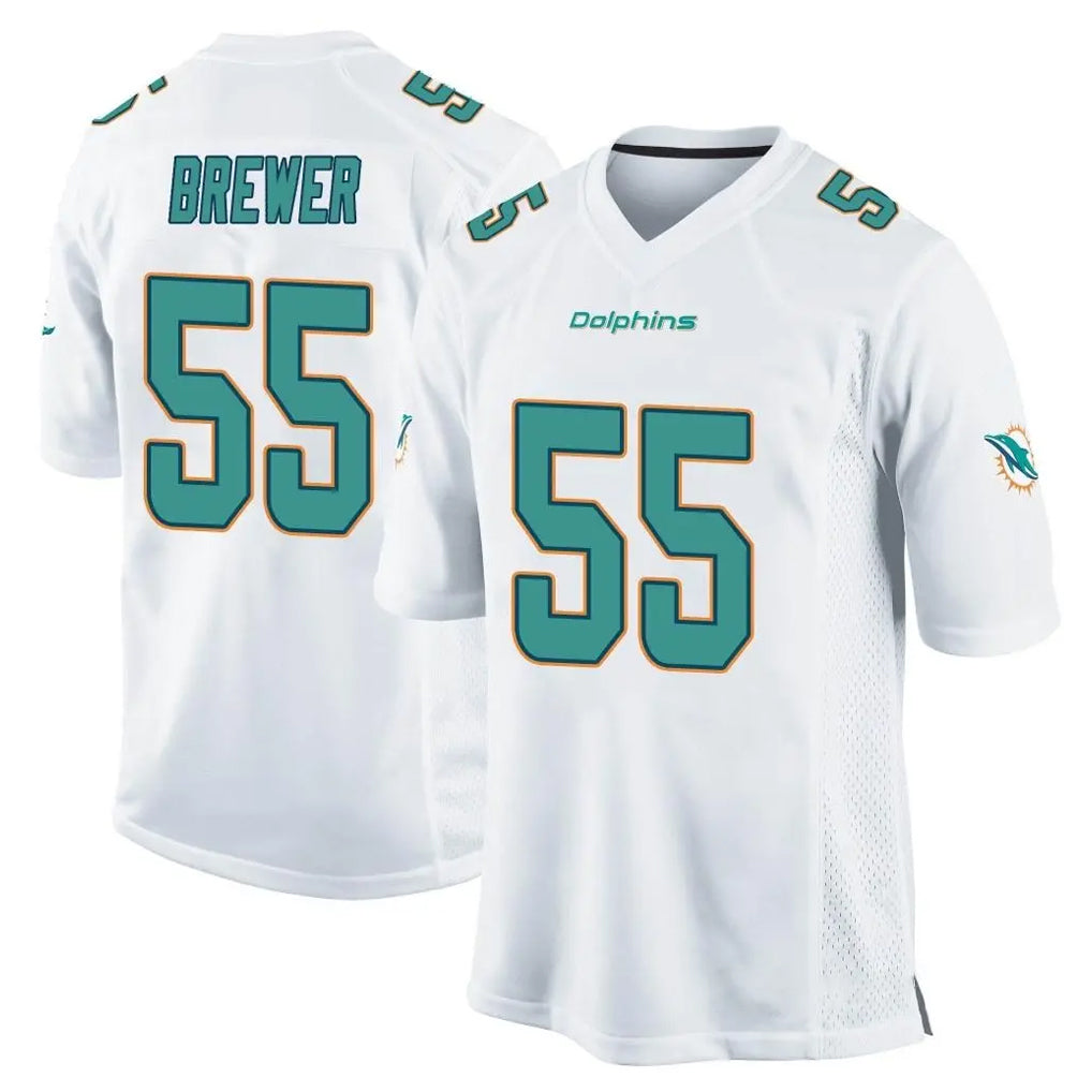 Johmsee M.Dolphins #55 Aaron Brewer Player White Home Game Stitched Jerseys