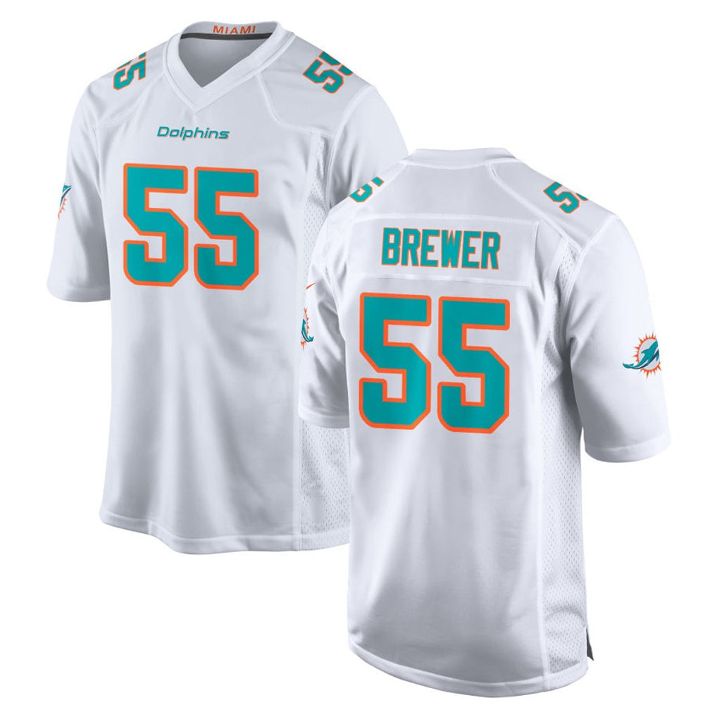 Johmsee M.Dolphins #55 Aaron Brewer Player White Limited Home Game Stitched Jerseys