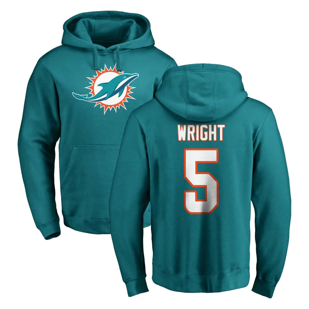 Johmsee M.Dolphins #5 Jaylen Wright Player Aqua LOGO Pullover Hoodies Limited Stitched Jerseys
