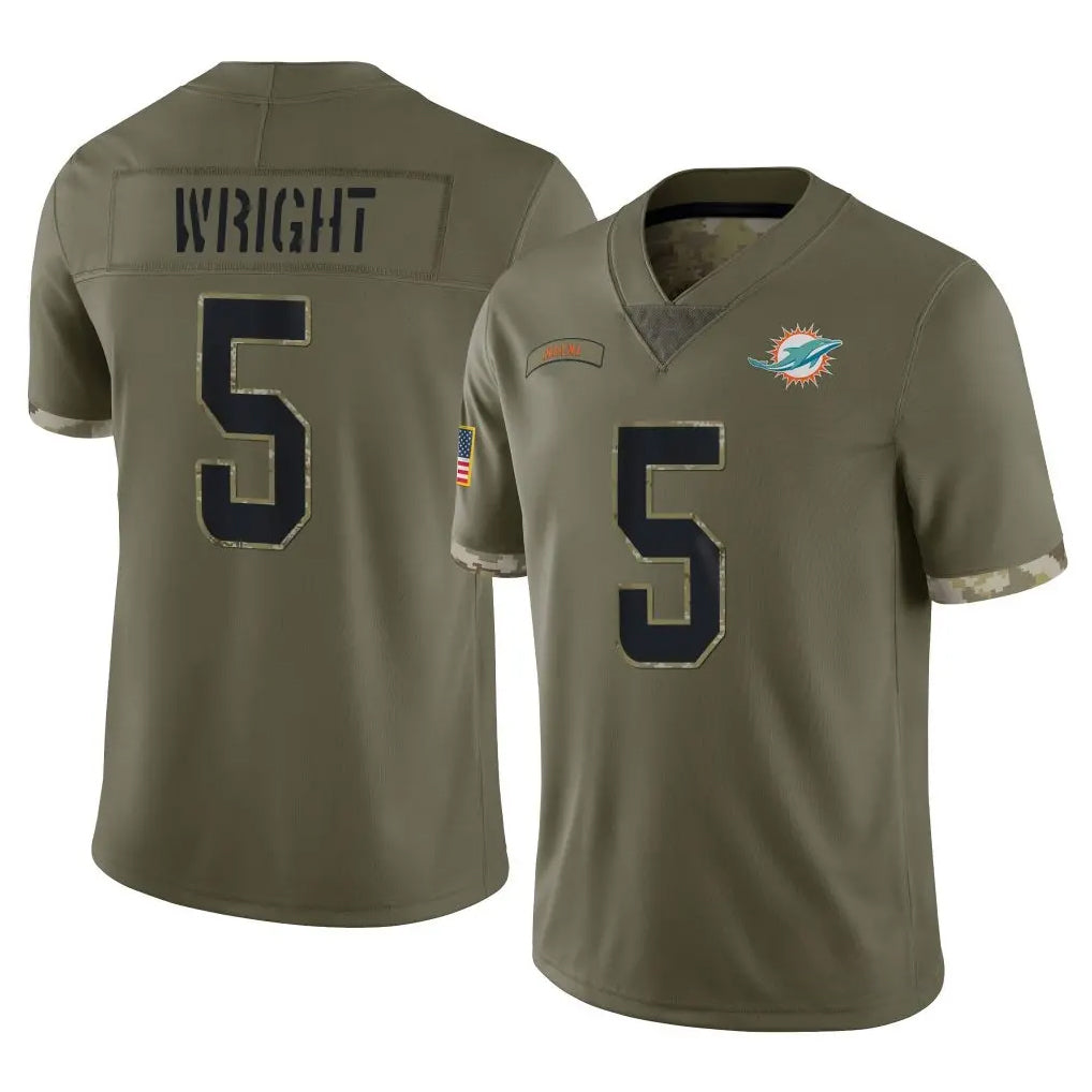 Johmsee M.Dolphins #5 Jaylen Wright Player Olive Salute To Service Limited Stitched Jerseys
