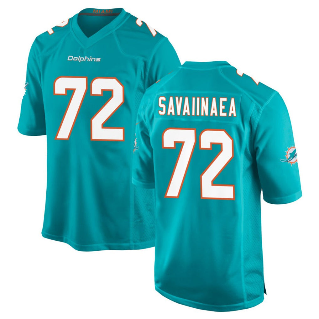 Johmsee M.Dolphins #72 Jonah Savaiinaea Player Aqua Home Game Stitched Jerseys
