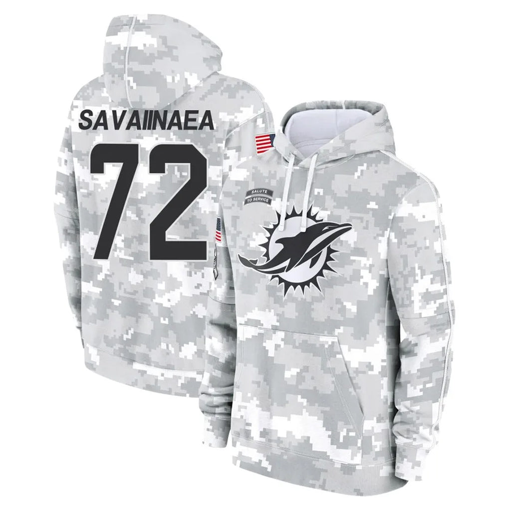Johmsee M.Dolphins #72 Jonah Savaiinaea Player Arctic Camo Salute to Service Hoodies Limited Game Stitched Jerseys