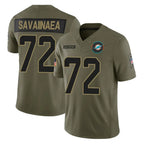 Johmsee M.Dolphins #72 Jonah Savaiinaea Player Olive 2025 Salute To Service Limited Game Stitched Jerseys