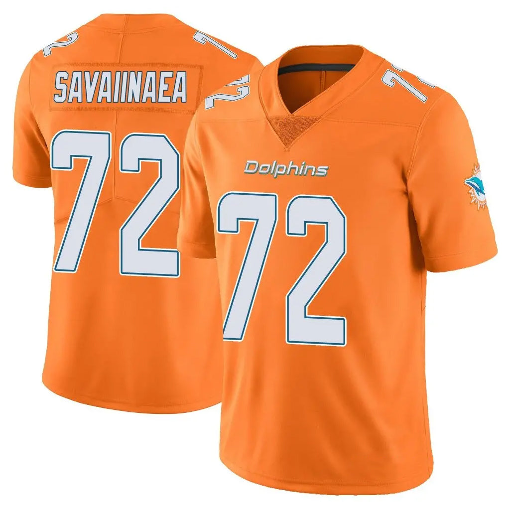 Johmsee M.Dolphins #72 Jonah Savaiinaea Player Orange Limited Home Game Stitched Jerseys