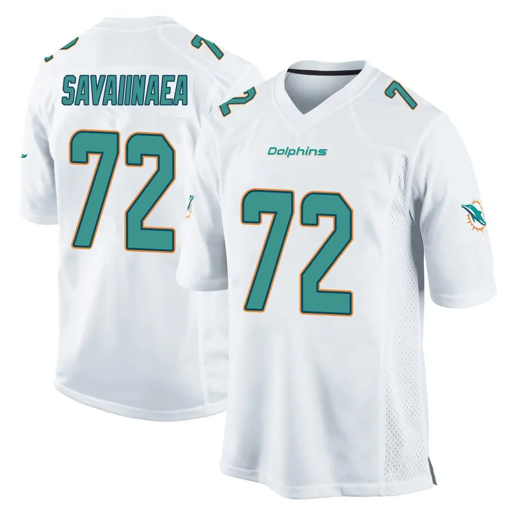 Johmsee M.Dolphins #72 Jonah Savaiinaea Player White Home Game Stitched Jerseys
