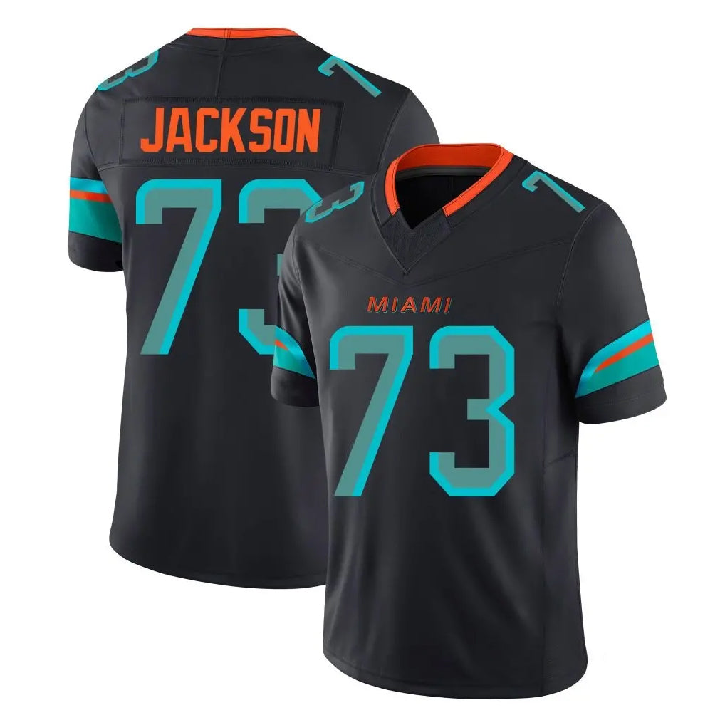 Johmsee M.Dolphins #73 Austin Jackson Player Black Limited Pitch Rivalries Collection Home Game Stitched Jerseys