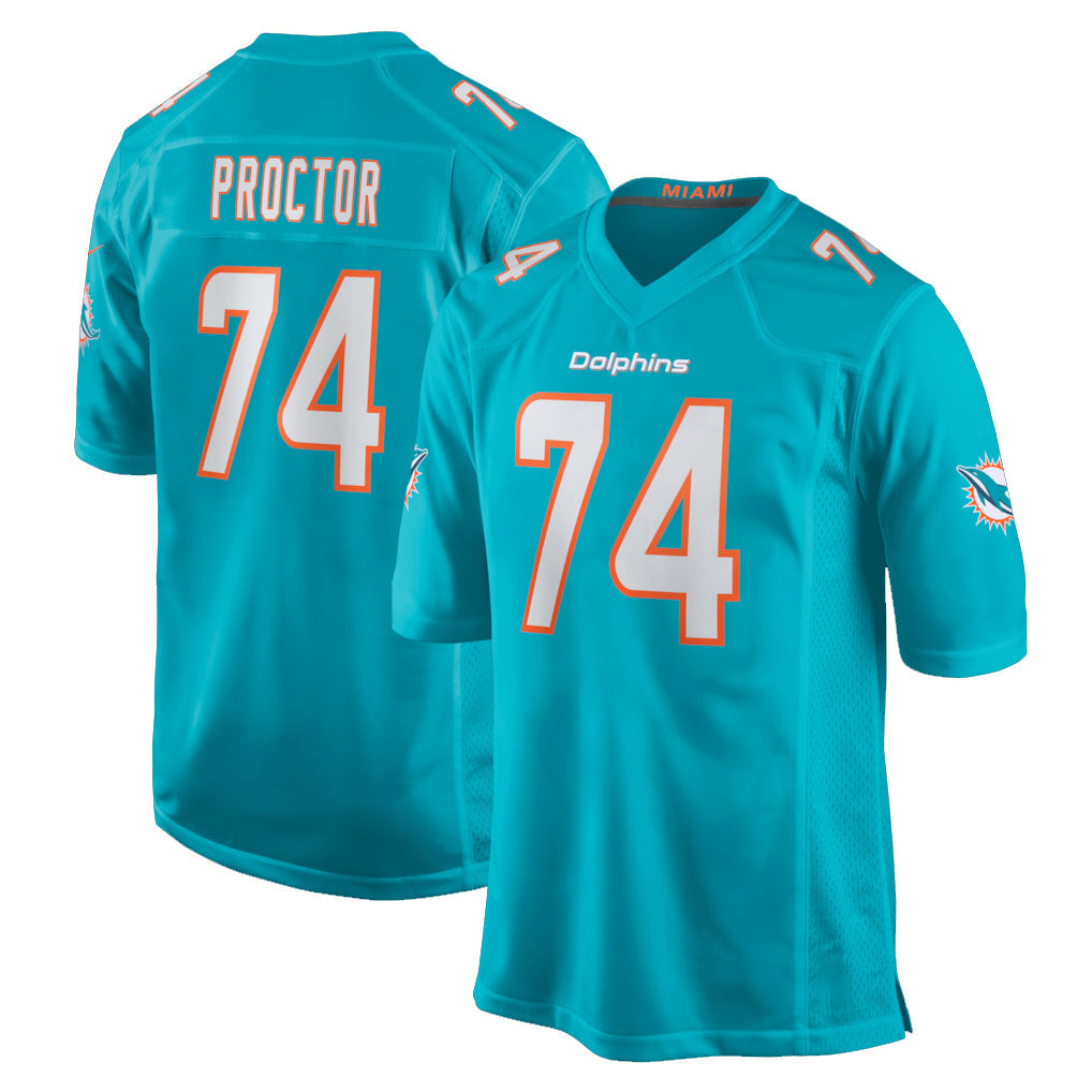 Johmsee M.Dolphins #74 Kadyn Proctor Player Aqua Home Game Stitched Jerseys