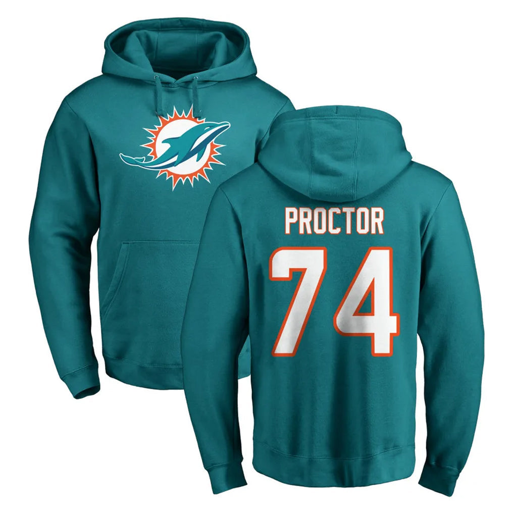 Johmsee M.Dolphins #74 Kadyn Proctor Player Aqua LOGO Pullover Hoodies Limited Stitched Jerseys