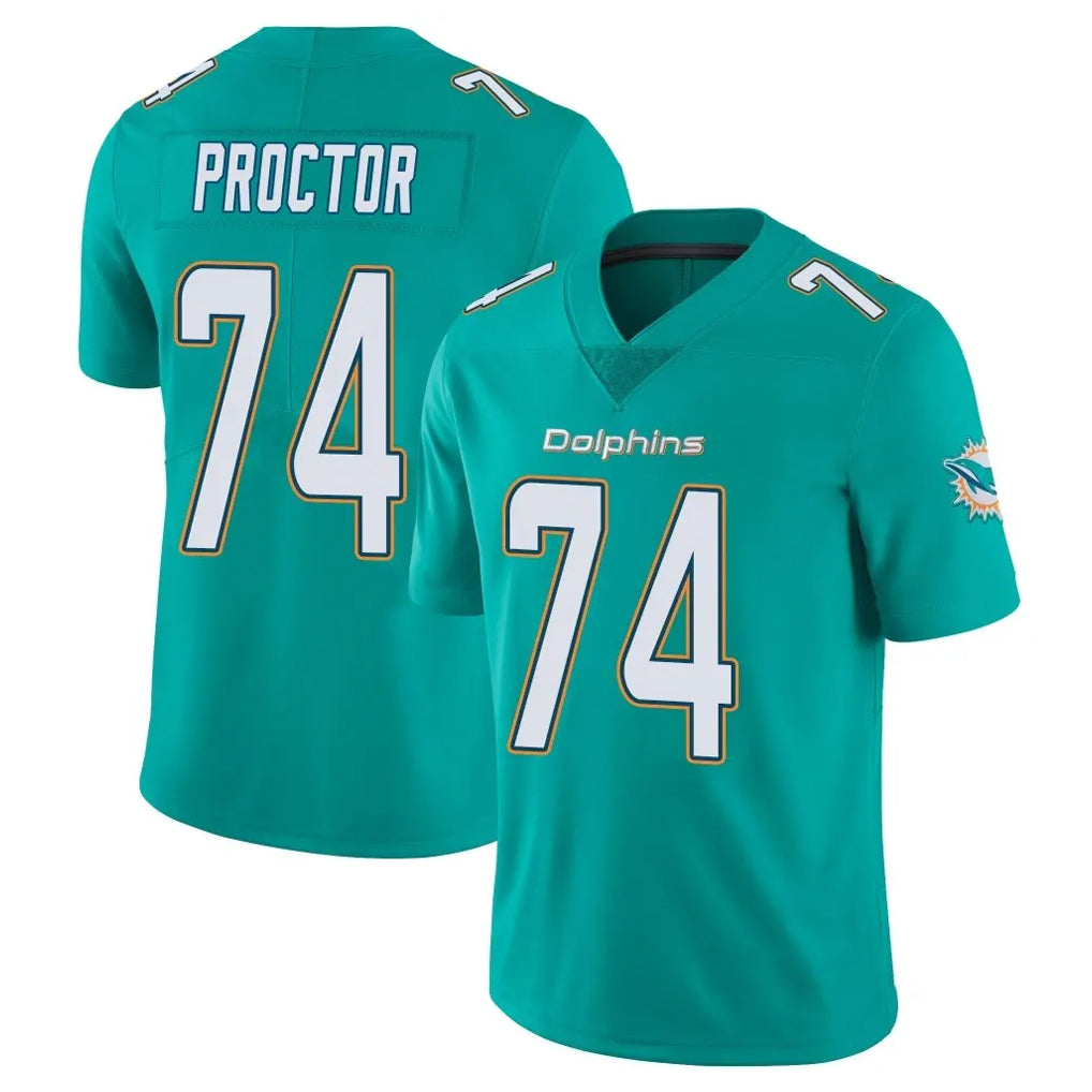 Johmsee M.Dolphins #74 Kadyn Proctor Player Aqua Limited Vapor Untouchable Home Game Stitched Jerseys