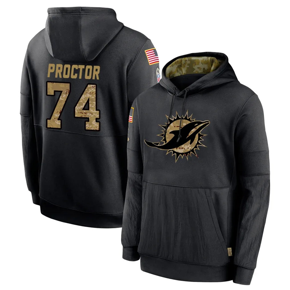 Johmsee M.Dolphins #74 Kadyn Proctor Player Black Salute to Service Hoodies Limited Game Stitched Jerseys