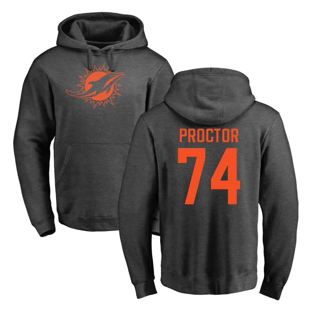 Johmsee M.Dolphins #74 Kadyn Proctor Player Darkgray Pullover Hoodies Limited Stitched Jerseys