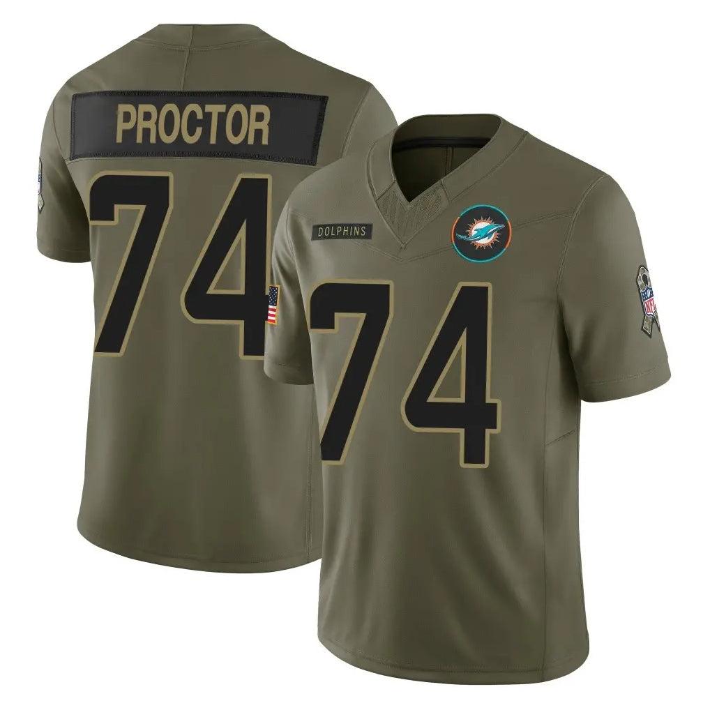 Johmsee M.Dolphins #74 Kadyn Proctor Player Olive 2025 Salute To Service Limited Game Stitched Jerseys