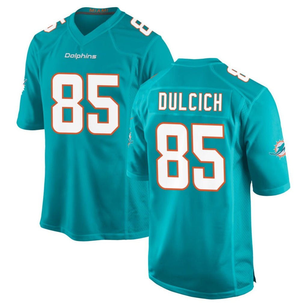 Johmsee M.Dolphins #85 Greg Dulcich Player Aqua Home Game Stitched Jerseys