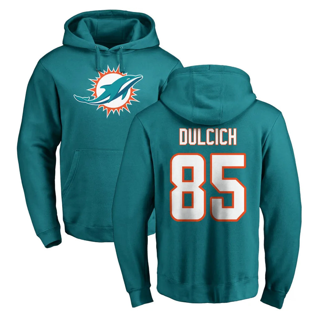 Johmsee M.Dolphins #85 Greg Dulcich Player Aqua LOGO Pullover Hoodies Limited Stitched Jerseys