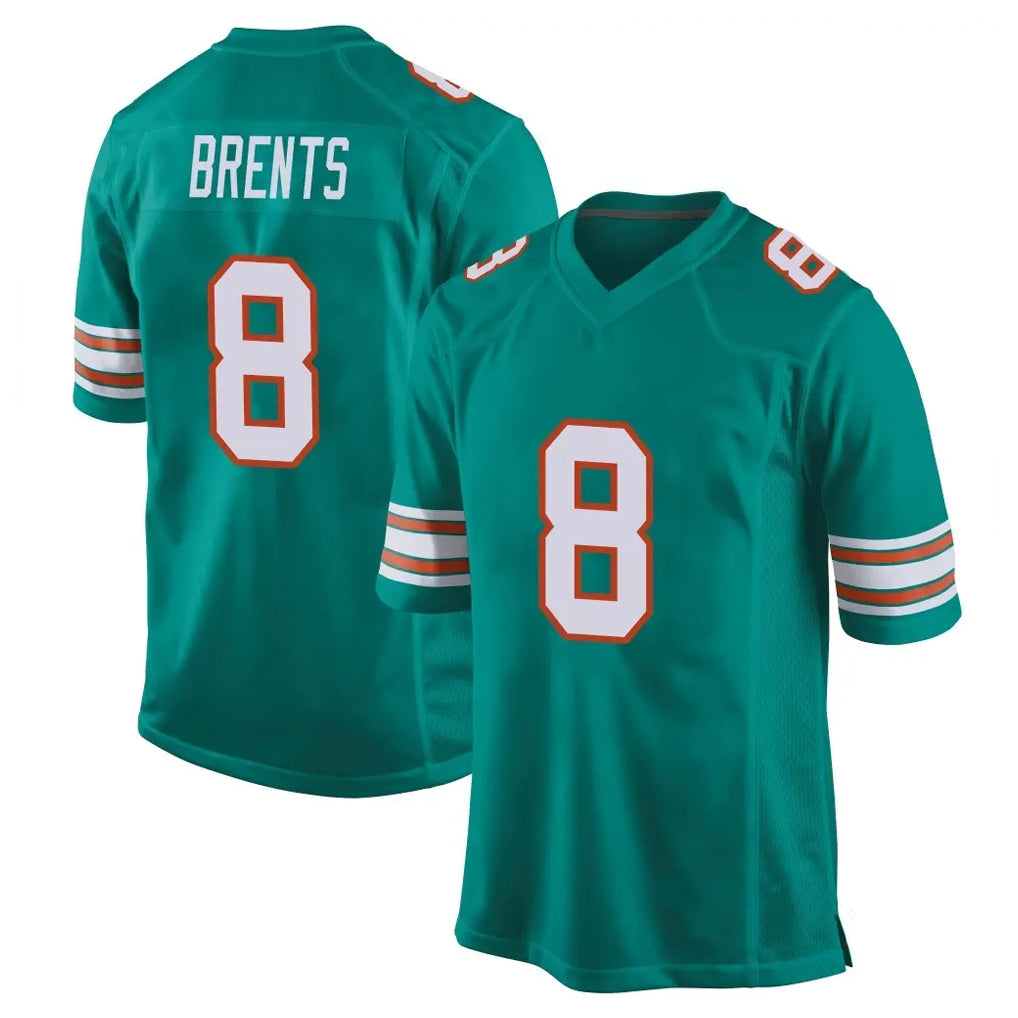 Johmsee M.Dolphins #8 JuJu Brents Player Aqua Alternate Home Game Stitched Jerseys
