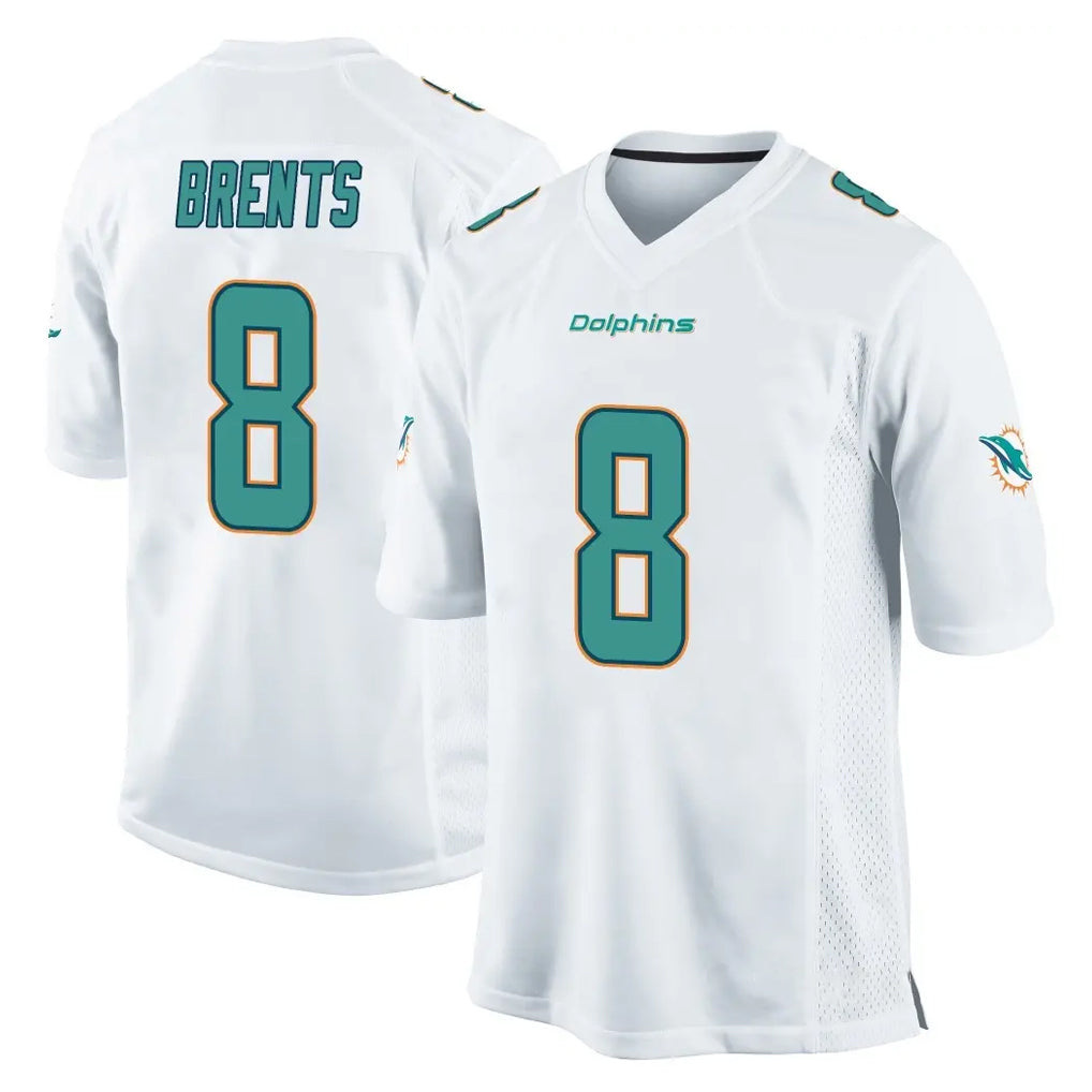 Johmsee M.Dolphins #8 JuJu Brents Player White Home Game Stitched Jerseys