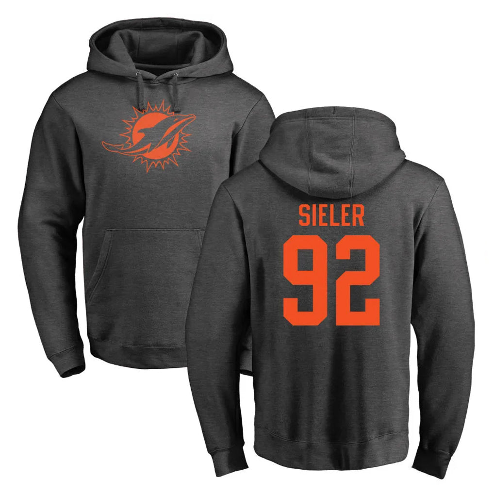 Johmsee M.Dolphins #92 Zach Sieler Player Darkgray Pullover Hoodies Limited Stitched Jerseys