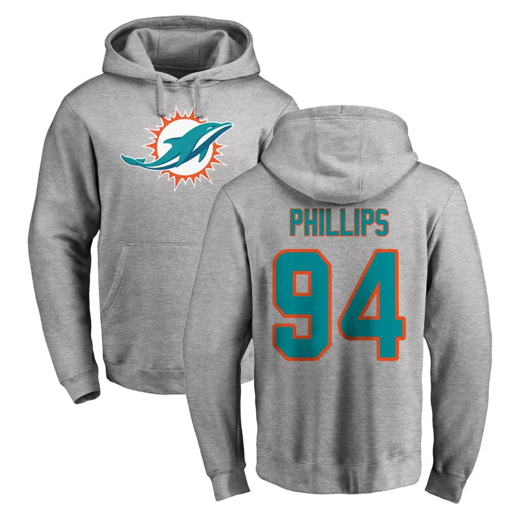 Johmsee M.Dolphins #94 Jordan Phillips Player Gray LOGO Pullover Hoodies Limited Stitched Jerseys